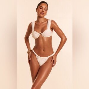 NWT PrettyLittleThing Cream Ruched Tanga Bikini Bottoms UK4 US0